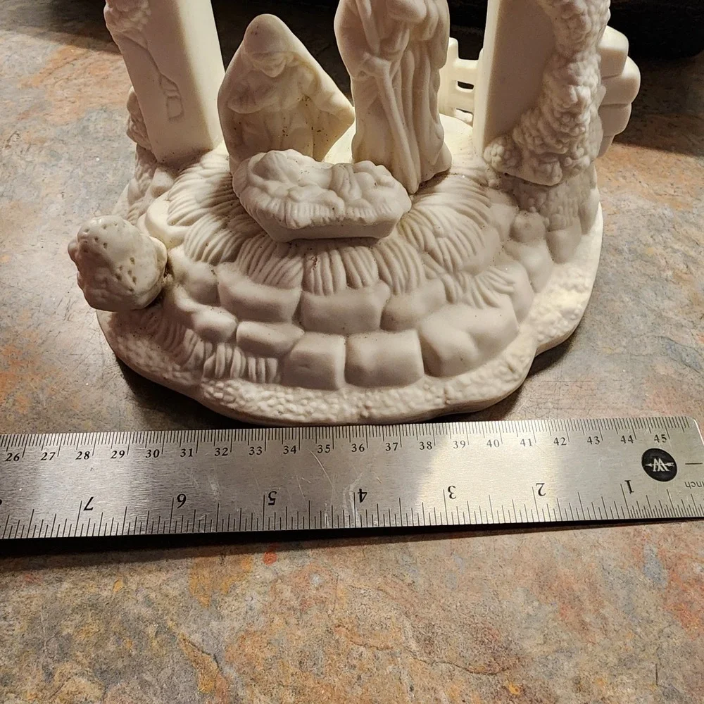 Musical Nativity Figurine Plays Silent Night Off White Bisque Holy Family 8 in.